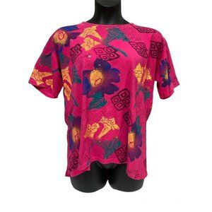 Vintage 1993 EZL Vivid Pink Abstract Shirt One Size Fits Most 90s